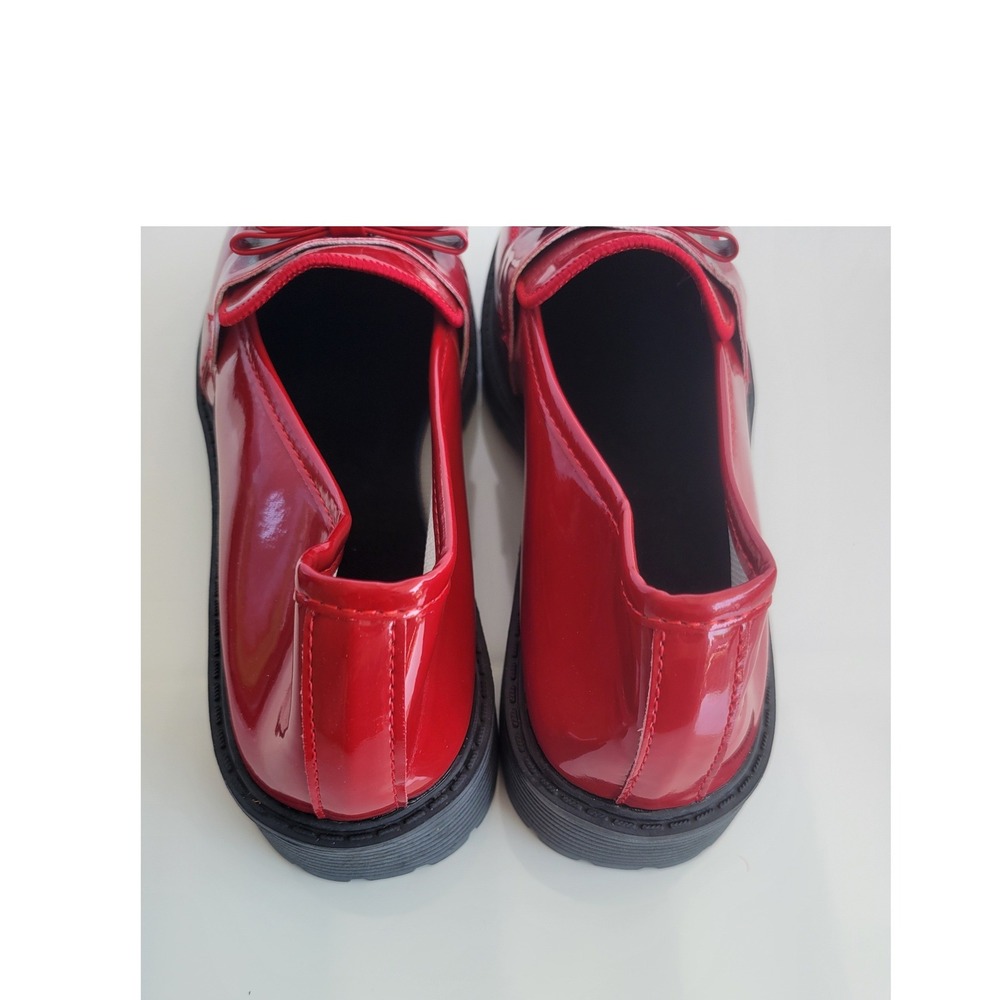 Red Patent Bow Loafers Lug Sole Slip On Shoes Size 43 - Picture 4 of 7